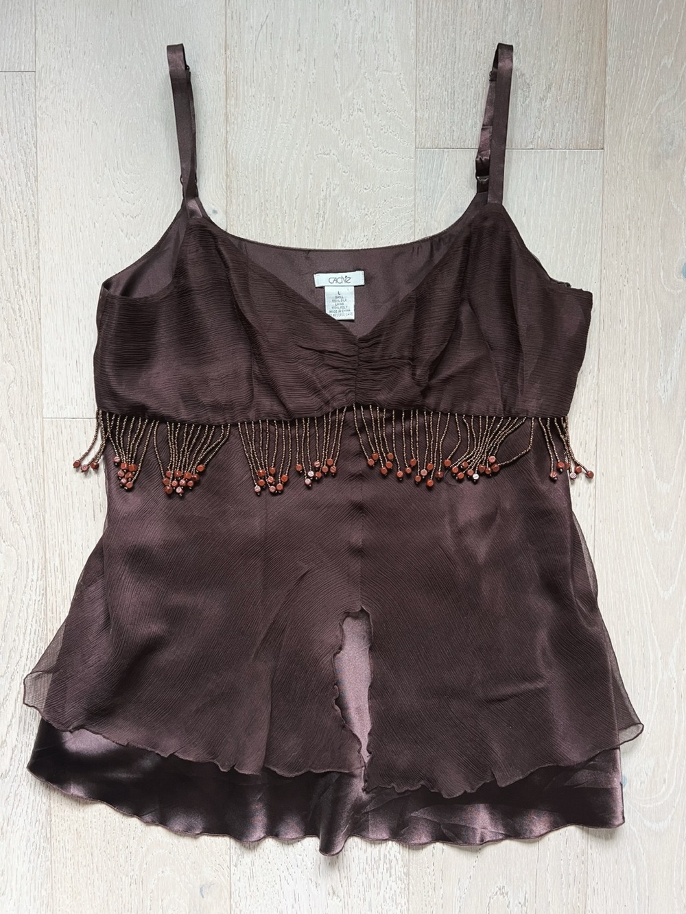 1998 RARE Vintage Cache | 100% Silk Beaded Fringe Cami